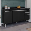 Ver imagem 2 de Balcão Multiuso para Cozinha com Tampo 4 Portas Laya Preto