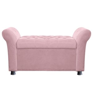 Recamier Baú Sapateira Louis 160x Cama Queen Size Suede Rosa Bebe - Majú Deor
