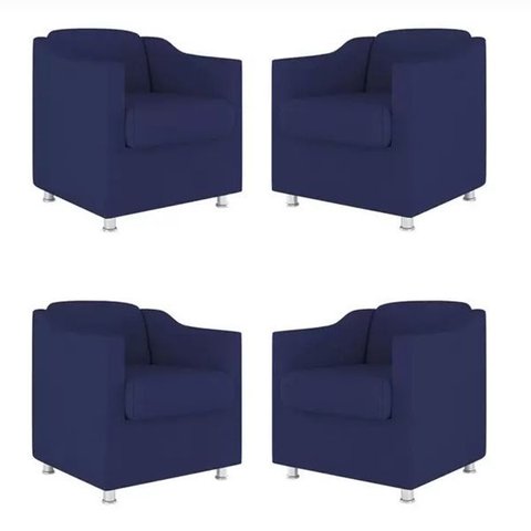 Kit 4 Poltronas Decorativa Tilla Suede Azul Marinho - Twdecora