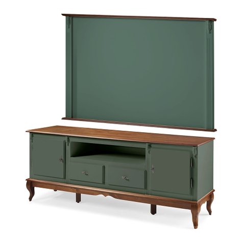 Conjunto Rack 60503m + Painel 50513 para Sala Pés Luiz Xv 2 Gavetas 2 Portas - Verde Musgo/imbuia