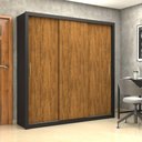 Ver imagem 1 de Guarda-Roupa Casal com 3 Portas de Correr e 4 Gavetas 186cm Multimóveis CR35573 Preto/Madeirado