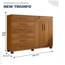 Cômoda 8 Gavetas 2 Portas New Triunfo Benetil Móveis - Cinamomo - 2