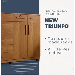 Cômoda 8 Gavetas 2 Portas New Triunfo Benetil Móveis - Cinamomo - 4
