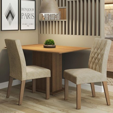 Conjunto Sala de Jantar Mesa Tampo de Madeira 2 Cadeiras Rustic/imperial Tainá Madesa