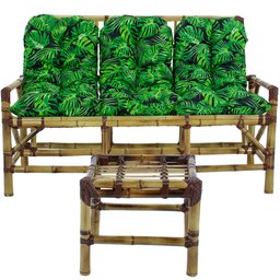Conjunto de Bambu 5 Lugares com Namoradeira + Mesa de Centro para Edícula, Varanda, Jardim - T9 - 2