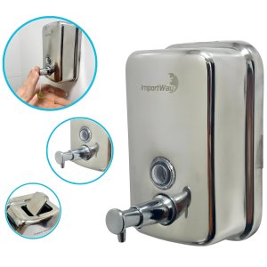 Dispenser Inox Sabonete Líquido Álcool Gel 500 Ml Manual de Parede Banheiro Importway Iwdsm-500
