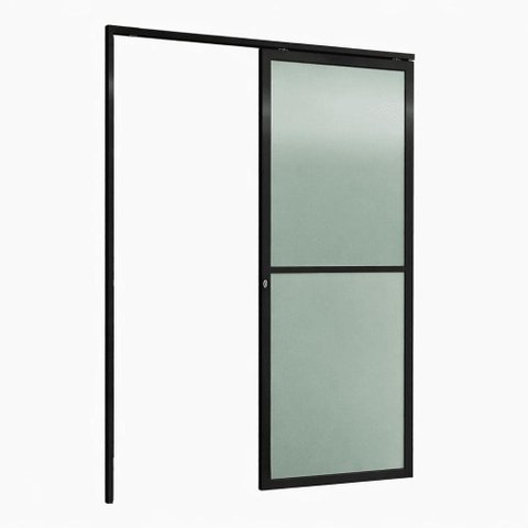 Porta de Correr Alumínio Preto Parede 1 Folha Vidro Fixo Inteira Maxx - 215x85