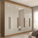 Ver imagem 1 de Guarda-roupa Casal Ele e Ela 8 Portas 4 Gavetas com Espelho Off White/cinamomo - Panorama Móveis