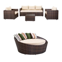 Conjunto de Sofás 5 Lugares + Chaise Redonda de 1,60 Cm em Alumínio e Fibra Sintética Área Externa J - 1