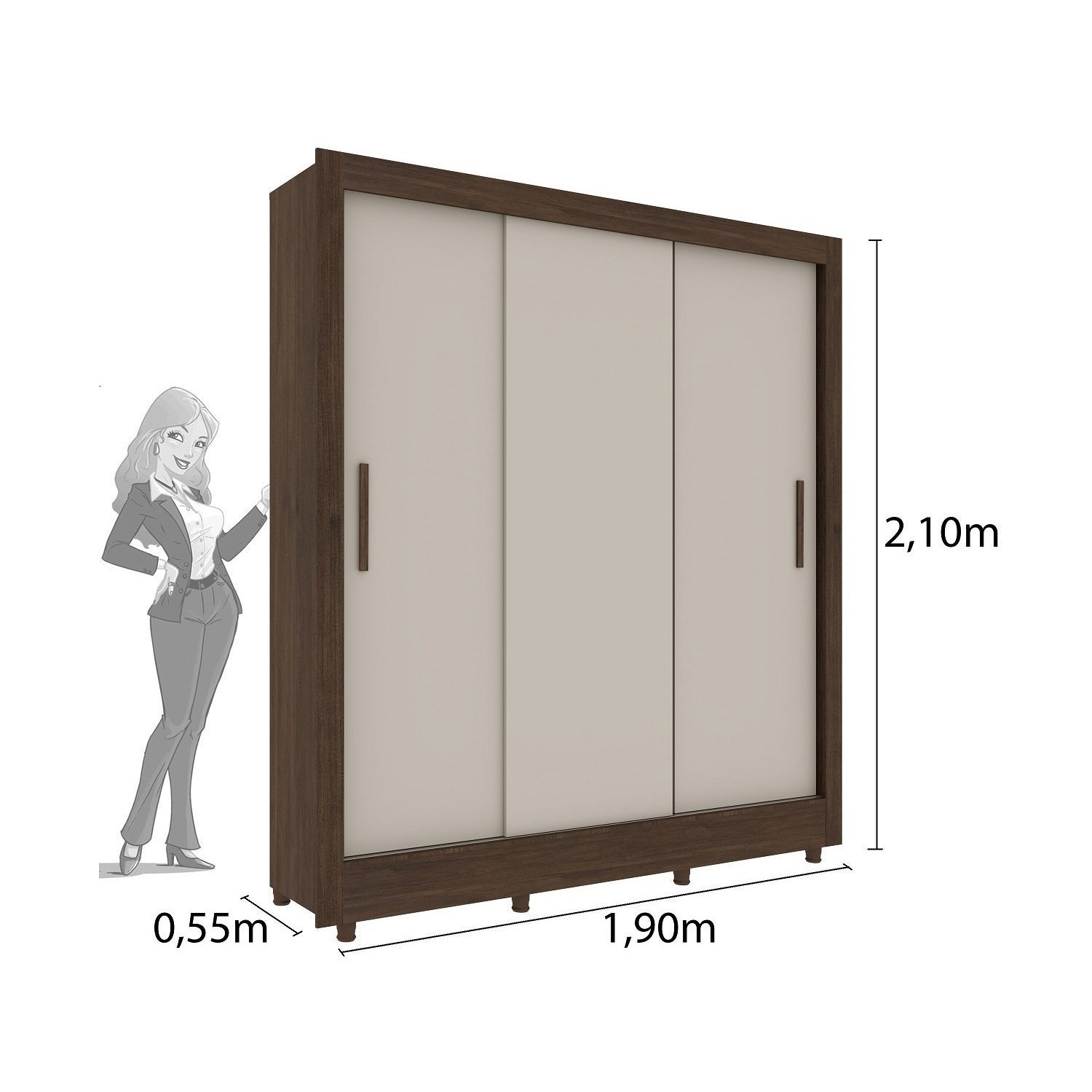 Guarda Roupa Casal 3 Portas 4 Gavetas com 8 Pés Taifa Espresso Móveis - 3