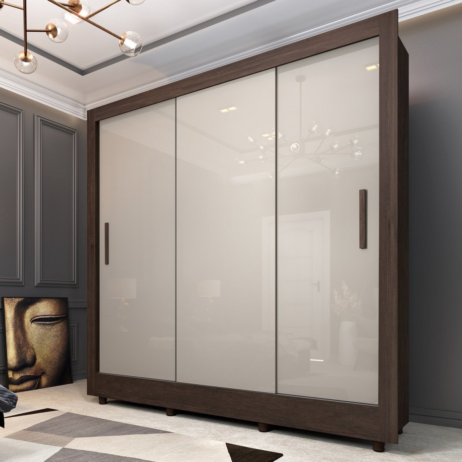 Guarda Roupa Casal 3 Portas 4 Gavetas com 8 Pés Taifa Espresso Móveis - 1