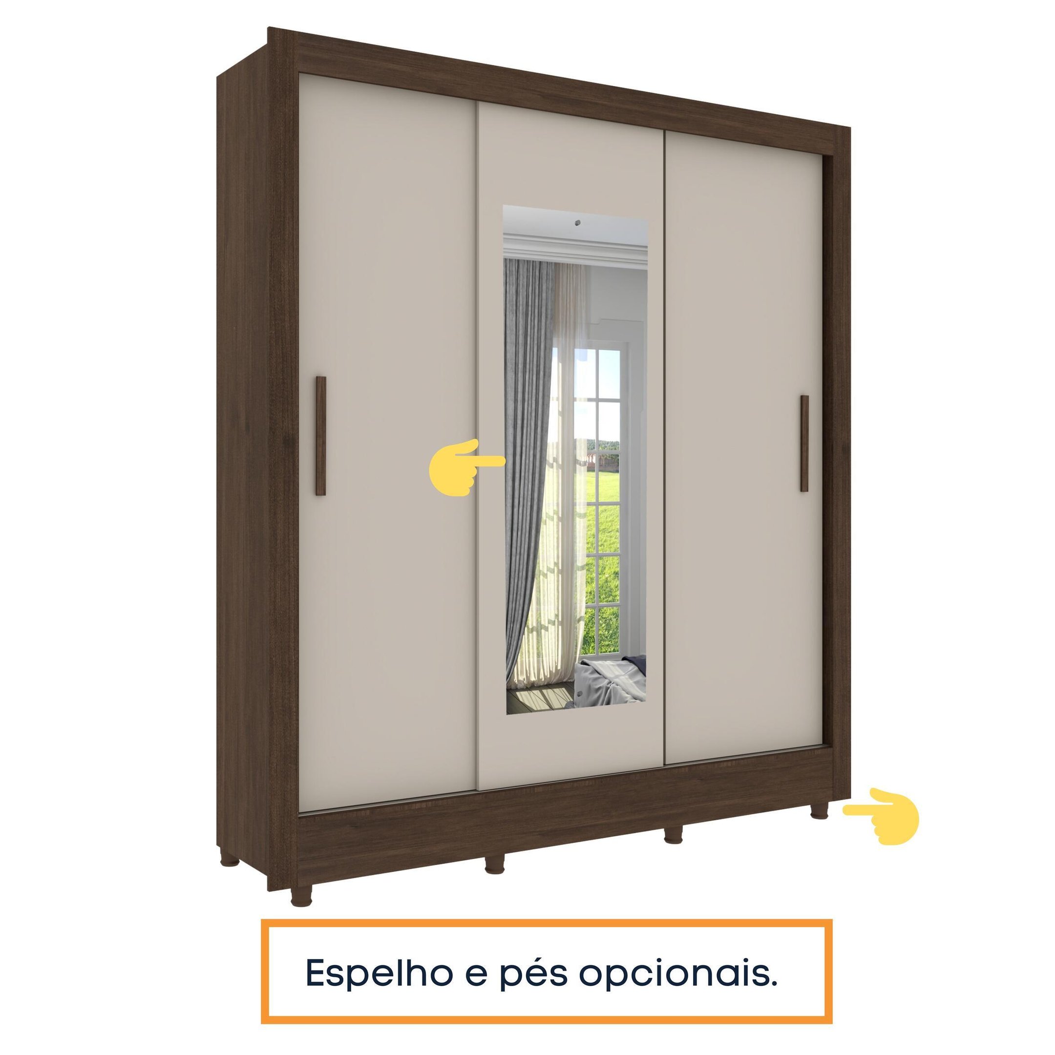 Guarda Roupa Casal 3 Portas 4 Gavetas com 8 Pés Taifa Espresso Móveis - 9