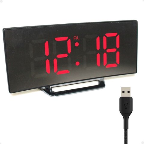 Relógio Digital Led Lorben Alarme Curvado Espelhado Mesa Cabeçeira