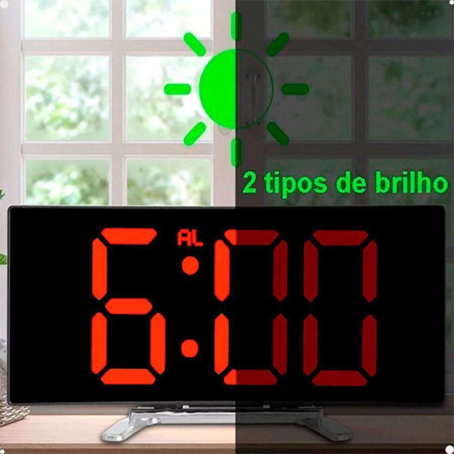 Relógio Digital Led Lorben Alarme Curvado Espelhado Mesa Cabeçeira - 7
