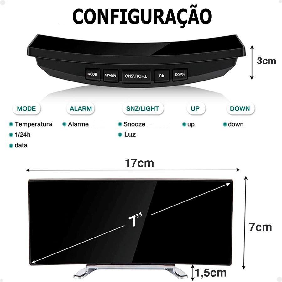 Relógio Digital Led Lorben Alarme Curvado Espelhado Mesa Cabeçeira - 4