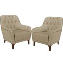 Ver imagem 1 de Kit 02 Poltronas Sala De Estar Com Tachas Base Fixa Blenda M03 Linho Bege Escuro - Lyam Decor