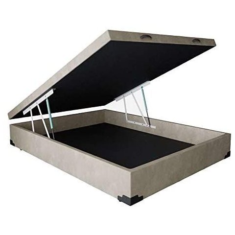 Cama Box Baú Casal Suede Bege com Pistão a Gás