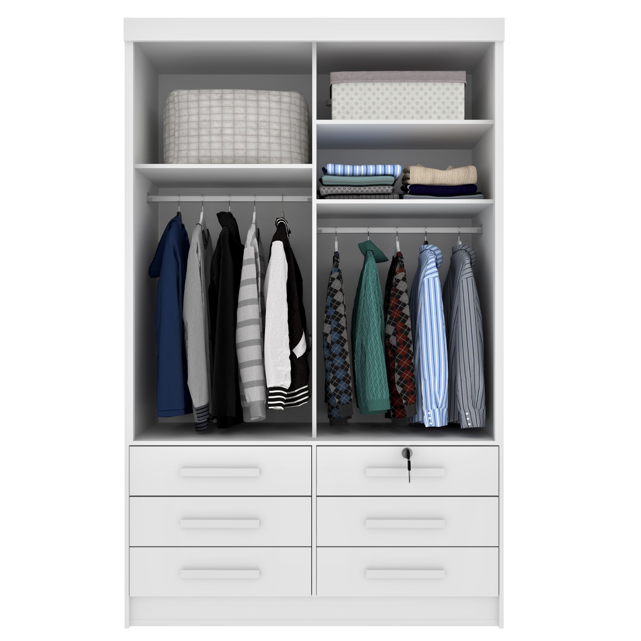 Guarda Roupa Solteiro com Espelho 2 Portas 6 Gavetas 133cm Chicago   - 14