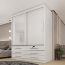 Ver imagem 1 de Guarda Roupa Solteiro com Espelho 2 Portas 6 Gavetas 133cm Chicago Branco/Neve