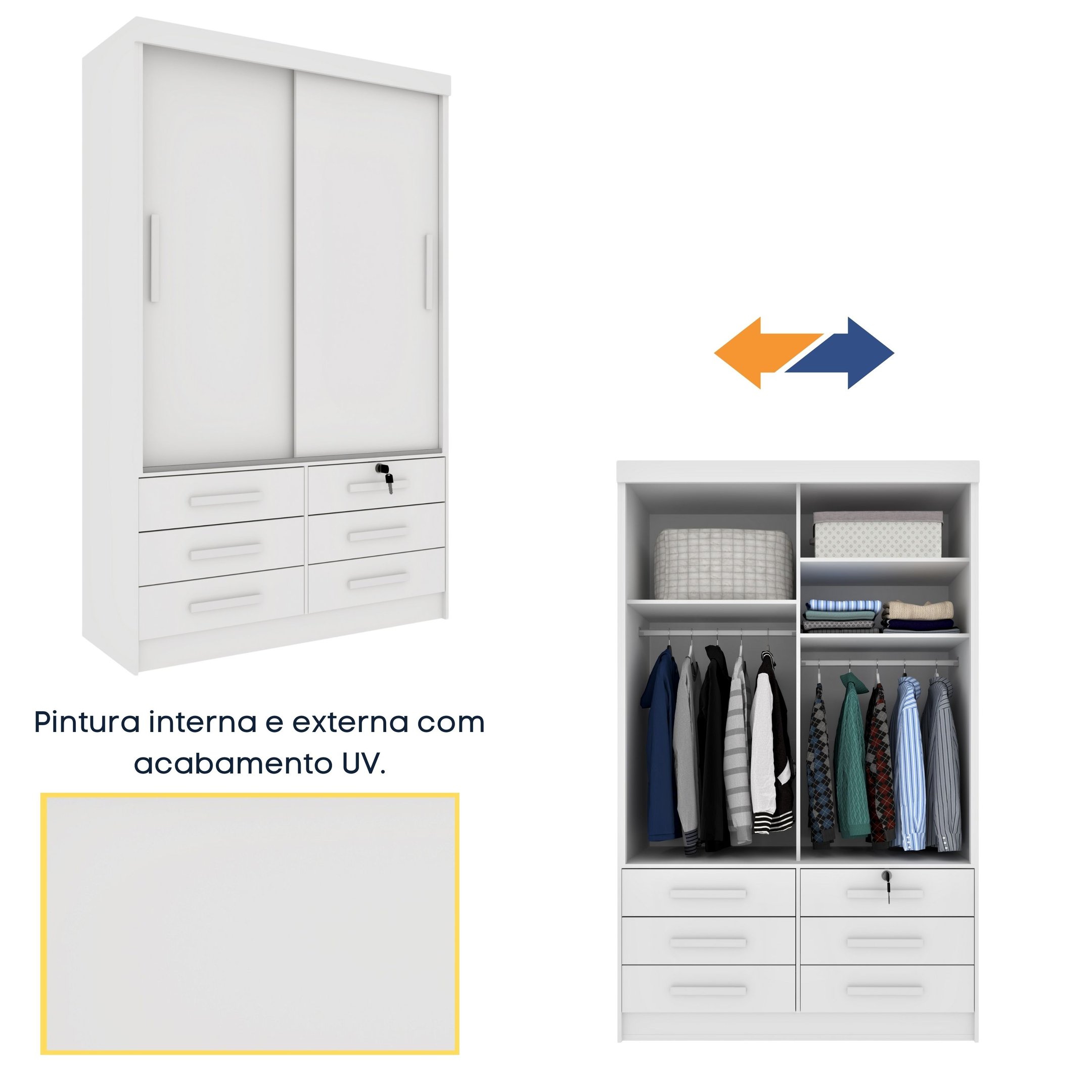 Guarda Roupa Solteiro com Espelho 2 Portas 6 Gavetas 133cm Chicago   - 8
