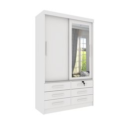 Guarda Roupa Solteiro com Espelho 2 Portas 6 Gavetas 133cm Chicago   - 3