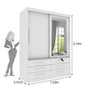 Ver imagem 3 de Guarda Roupa Solteiro com Espelho 2 Portas 6 Gavetas 133cm Chicago Branco/Neve