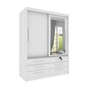 Ver imagem 2 de Guarda Roupa Solteiro com Espelho 2 Portas 6 Gavetas 133cm Chicago Branco/Neve