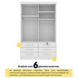 Guarda Roupa Solteiro com Espelho 2 Portas 6 Gavetas 133cm Chicago   - 4