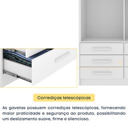 Guarda Roupa Solteiro com Espelho 2 Portas 6 Gavetas 133cm Chicago   - 5