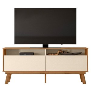 Rack Bancada Olinda 160cm para Tv até 65” - Mobler:amêndoa/pérola Metalizado