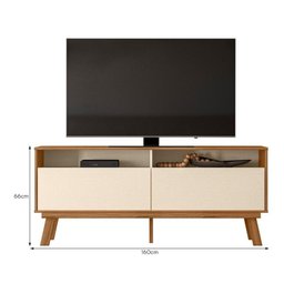 Rack Bancada Olinda 160cm para Tv até 65” - Mobler:amêndoa/pérola Metalizado - 4
