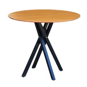 Mesa de Madeira Redonda 90cm Pés Pretos e Tampo Freijó - June