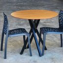 Ver imagem 2 de Mesa de Madeira Redonda 90cm Pés Pretos e Tampo Freijó - June