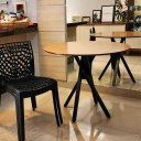 Ver imagem 3 de Mesa de Madeira Redonda 90cm Pés Pretos e Tampo Freijó - June