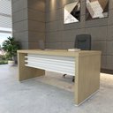Ver imagem 1 de Mesa Elegante para Escritório Executivo Tamburato 158,5cm Carvalho e Branco Marrom Artany