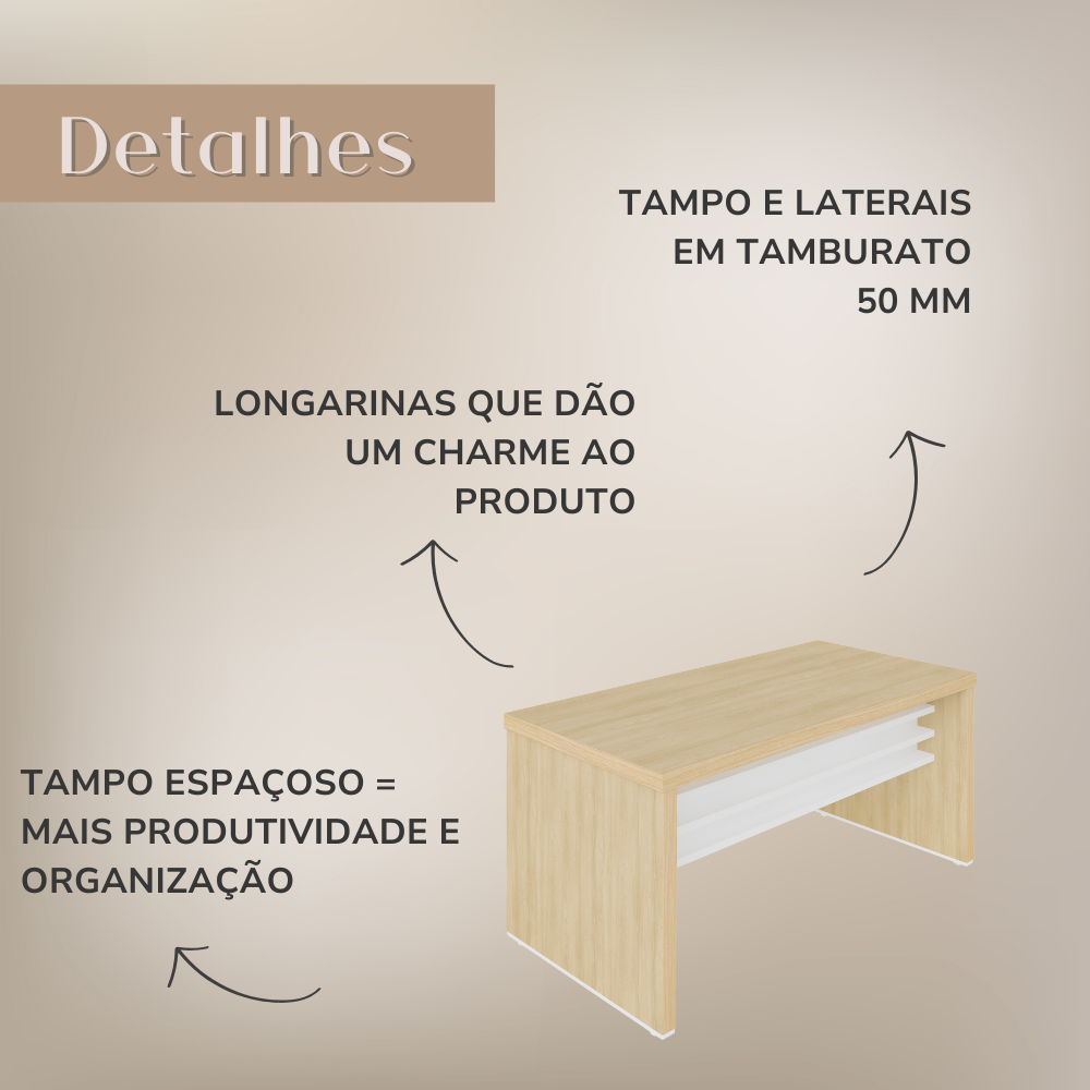 Mesa Elegante para Escritório Executivo 1,6m Tamburato - 13