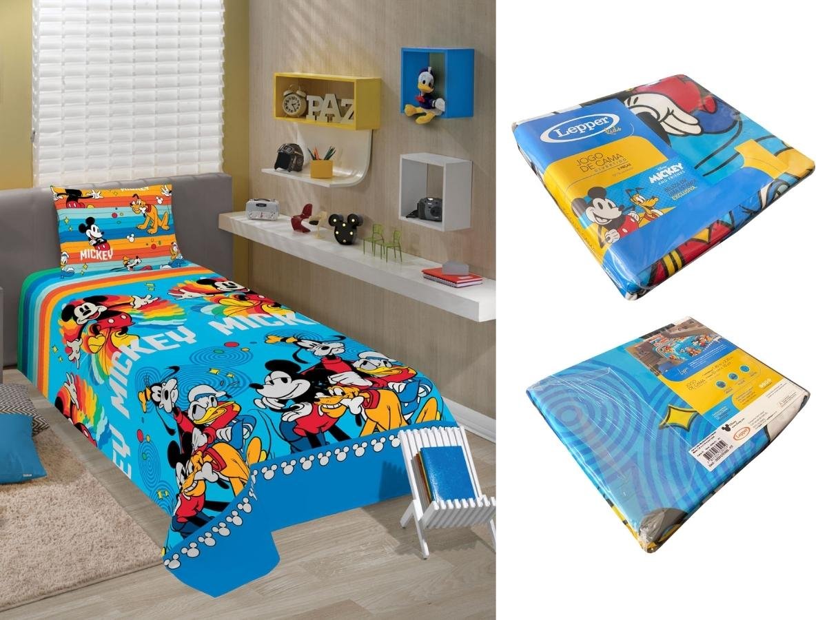 Jogo de Cama Infantil Lepper Mickey Solteiro 2 Peças Microfibra Azul - 6