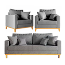 Ver imagem 1 de Kit Sofá Beny 180cm + 2 Poltronas Base de Madeira Linho