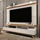 Ver imagem 1 de Rack com Painel para TV até 72 Polegadas MDF 180cmx195cm Pés em Madeira Maciça Vivare Bege Off White/Nature