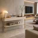 Ver imagem 2 de Aparador Vivaz 160cm Off White com Pés Dourados em Ferro Mdf para Sala Moderna - Off-white/carvalho