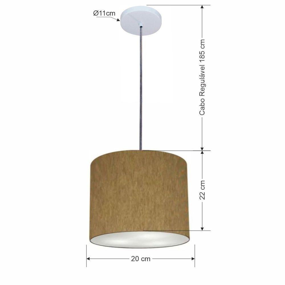 Luminária Pendente Vivare Free Lux Md-4105 Cúpula em Tecido Cáqui da Canopla Canopla Branca e Fio - 2