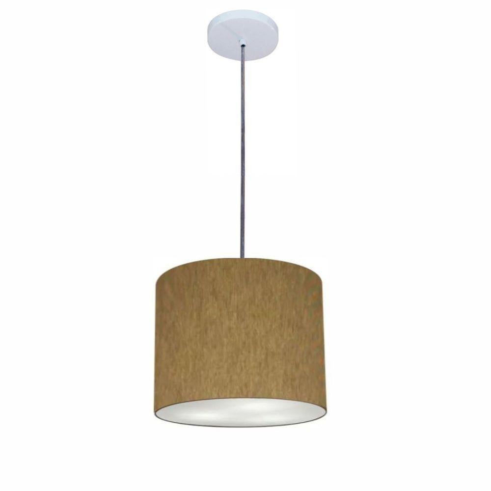 Luminária Pendente Vivare Free Lux Md-4105 Cúpula em Tecido Cáqui da Canopla Canopla Branca e Fio - 1