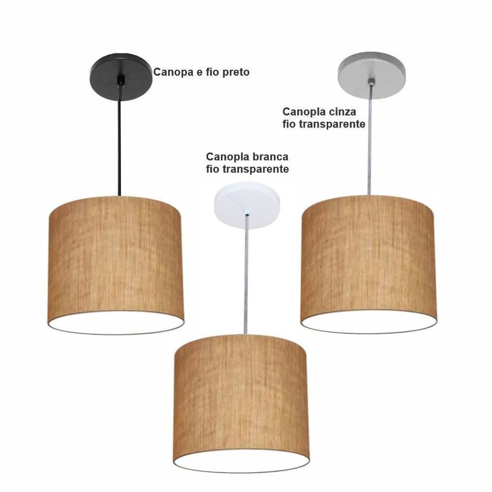Luminária Pendente Vivare Free Lux Md-4105 Cúpula em Tecido Cáqui da Canopla Canopla Branca e Fio - 3