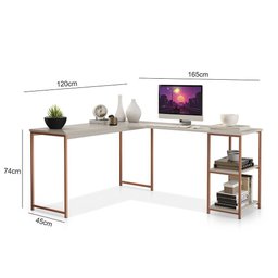 Mesa em L com Prateleira Office em Mdf Estilo Insdustrial Klm Store - 3