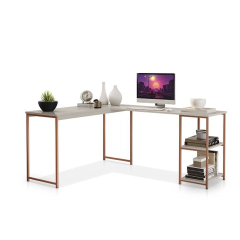 Mesa em L com Prateleira Office em Mdf Estilo Insdustrial Klm Store