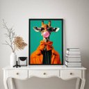 Ver imagem 2 de Quadro Girafa Moderna Fashion Colorida 33x24cm - com Vidro:moldura Branca