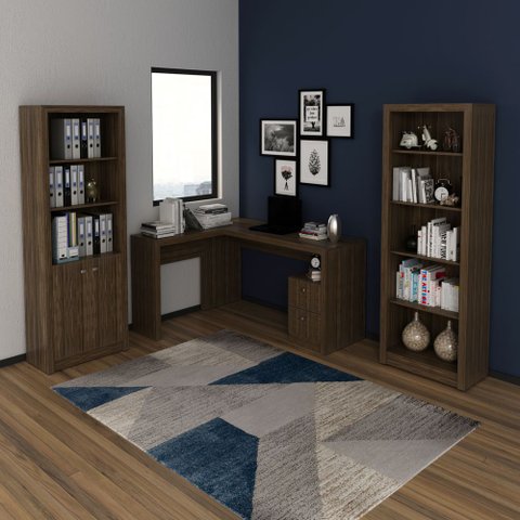 Conjunto de Escritório com Escrivaninha 03 pç CJ43018-071 Tecno Móbili - Tecno Móbili Nogal