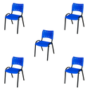 Ver imagem 1 de Kit 5 Cadeira Iso Tubo Oblongo Aço Industrial Empilhavel - Azul