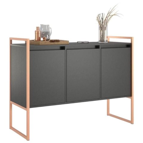 Buffet Aparador 3 Portas Industrial MDP 120cm Preto Cobre Casah