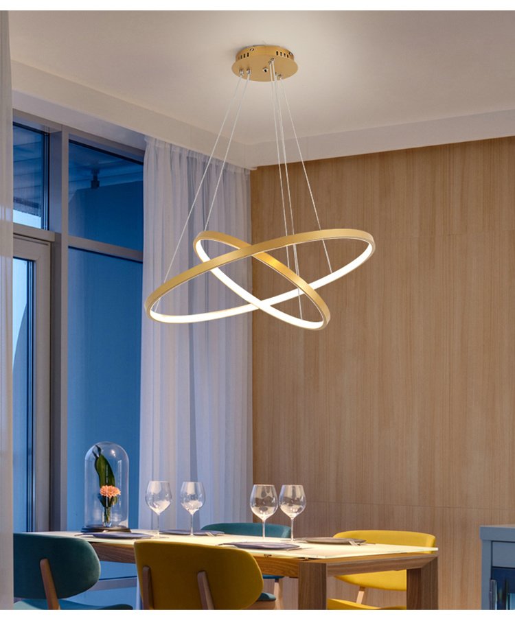 Lustre Pendente Moderno 2 Anéis Led 2 Arcos Dourado Bivolt Equipe Led para Sala e Mesa de Jantar - 3